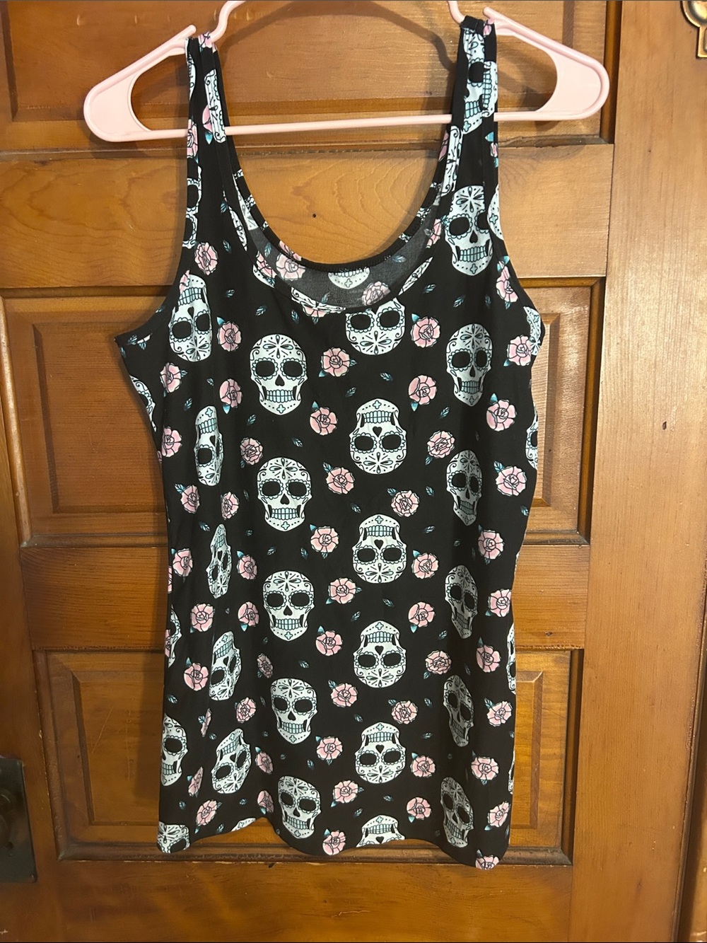 No Boundaries Black Skull & Pink Rose Tank Top